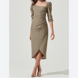 knee length dresses for ladies Sasilia Floral Puff Sleeve Dress
